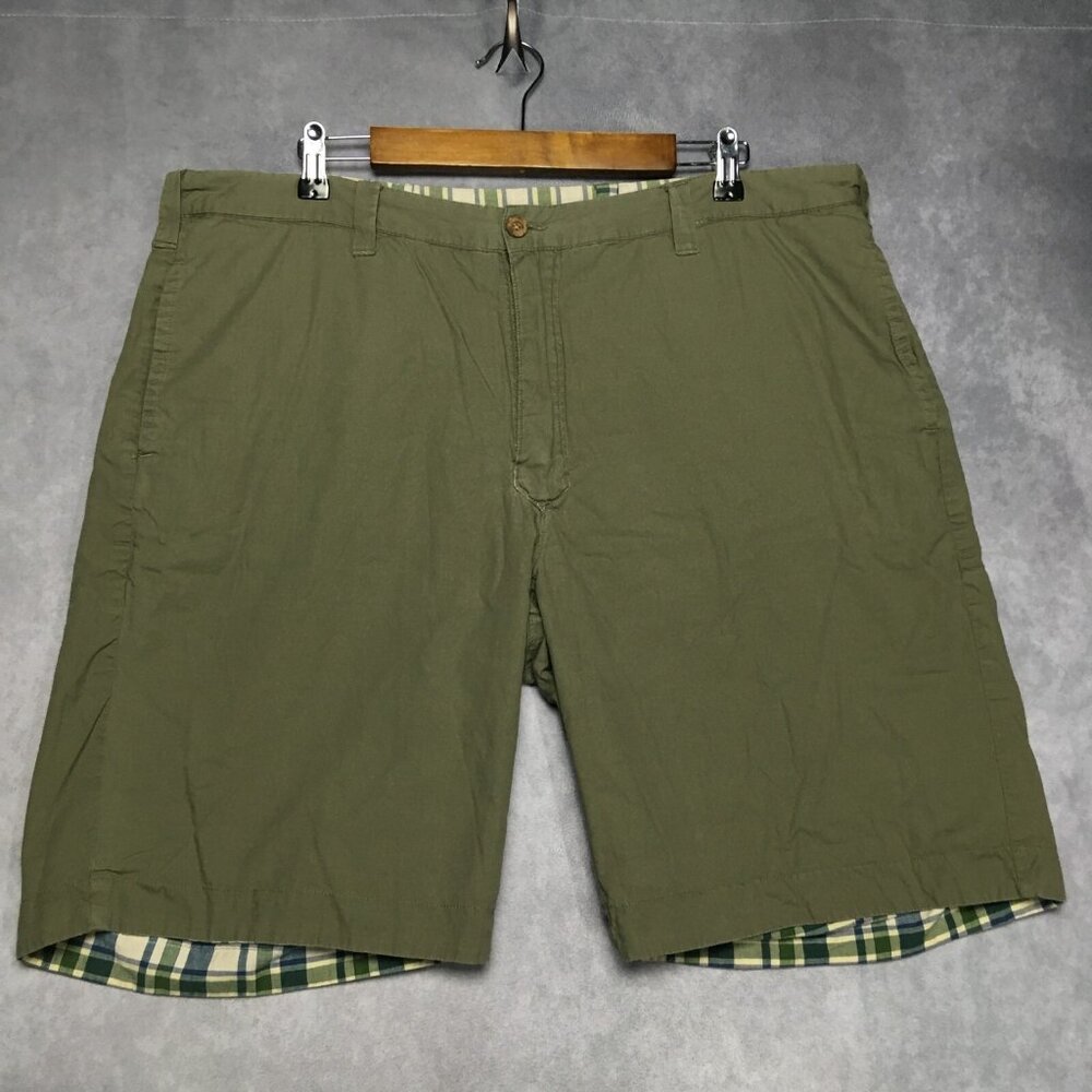 Olde‎ School Brand Mens Reversible Shorts size 40 Green Plaid Flat Front Cotton